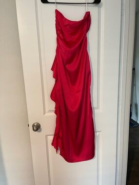 Hot pink Satin Ruffled Slip Dress